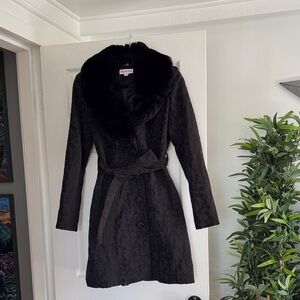 New! Vintage Merona Black Faux Fur Collar Coat SzM